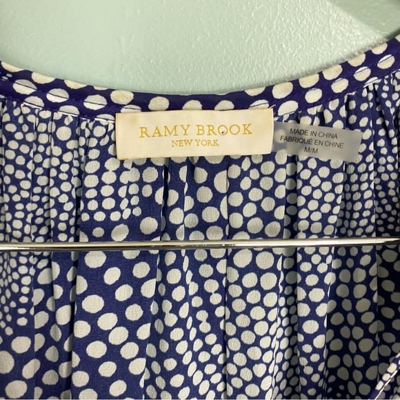 Ramy Brook Polkadot Silk White Indigo‎ Mini Long Sleeve Sz M - Picture 3 of 7